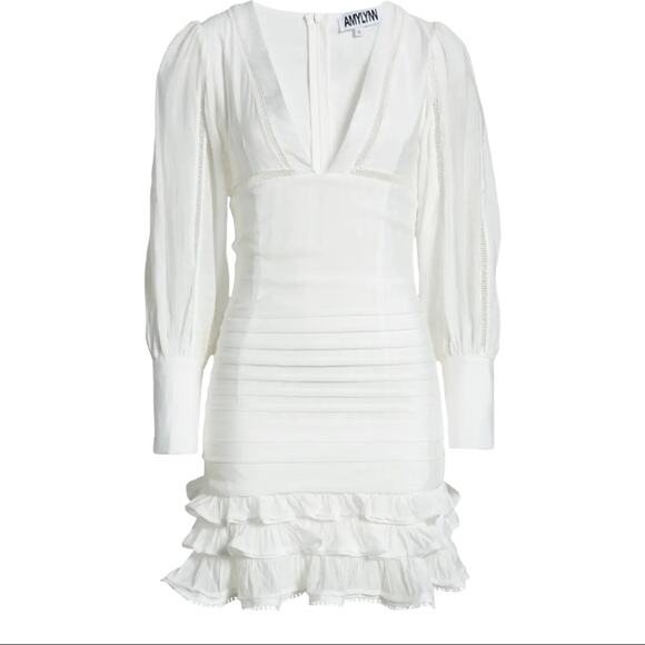 Amy Lynn Plunge Neck Long Sleeve White Mini Dress Medium NWT - Picture 9 of 9
